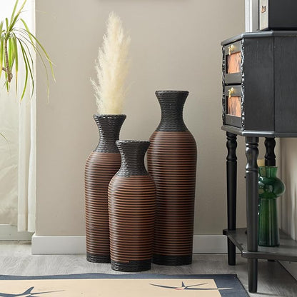 Black and Brown PVC Floor Vase Set of 3, Modern Decorative Flower Stand, Tall Artificial Vine Vase, Classic Home Decoration Vases for Living Room, Entryway, or Office