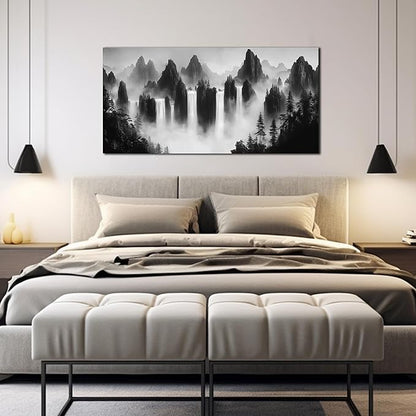 Mountain Pictures Wall Decor for Living Room Black and White Canvas Wall Art for Office Nature Landscape Wall Art Decor 24 x 48 Inch