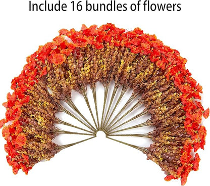 Artificial Outdoor Flowers 16 Bundles Fake Morning Glory Flower Outdoor UV Resistant Plastic Faux Flowers Plants for Decoration Indoor Outdoor Hanging Window Box Planter Home Porch Decor (Fall Orange)