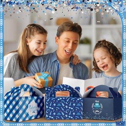 24 Pcs Father's Day Gift Boxes Happy Father's Day Party Supplies Blue Goodie Candy Boxes Holiday Paper Gift Container for Dad's Birthday Decoration