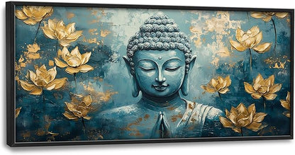Buddha Large Wall Art Framed Wall Decor for Living Room Buddhist Lotus Pictures Oversized Canvas Print Painting Modern Extra Large Artwork for Bedroom Office 60"x30"