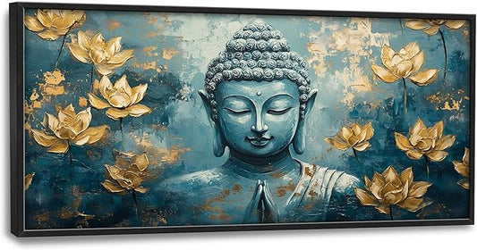 Buddha Large Wall Art Framed Wall Decor for Living Room Buddhist Lotus Pictures Oversized Canvas Print Painting Modern Extra Large Artwork for Bedroom Office 60"x30"