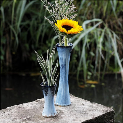 RoRo Handmade 10-Inch Reactive Blue Hourglass Ceramic Vase