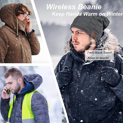 Wireless Music Hat Beanie for Men Women Headphones Wireless Earbuds Headset Music Audio Stereo Earphone Boys Girls Beanie hat Winter Cap Outdoor Sport Business Truck Driver Deep Grey