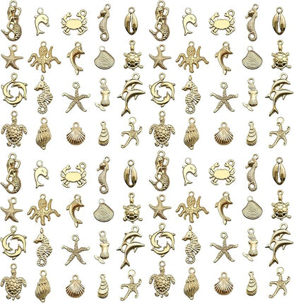 WOCRAFT 60pcs KC Gold Ocean Charms Bracelet Charms for Jewelry Making Sets DIY Necklace Bracelet Keychain Crafting Charms Kit Craft Supplies (SN884)