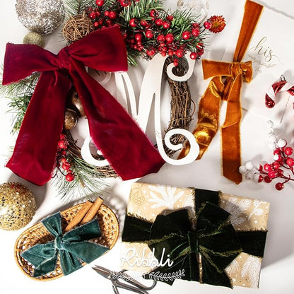 Ribbli Terracotta Velvet Ribbon 3 Inch Handmade Frayed Vintage Burnt Orange Christmas Ribbon for Gift Wrapping Tree Ornament Wreath Craft Home Decor -3 Yards