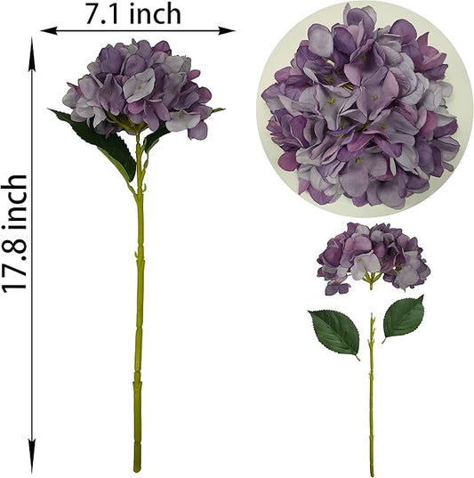Purple Hydrangea Artificial Flowers,6 Pcs Faux Hydrangea Flowers,Artificial Hydrangeas Flowers with Stems,Fake Hydrangeas, Silk Hydrangea Flower with Stem (6, Eggplant Purple)