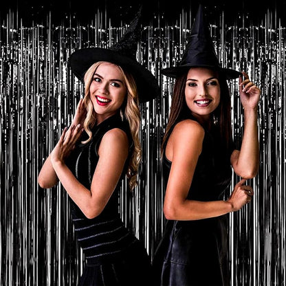 4 Pack Black Foil Fringe Curtain Backdrop, 3.28Ft x 8.2Ft Metallic Tinsel Streamers Curtains for Party, Photo Booth Props, Birthday, 2022 Mother's Day Decor Supplies, One Size