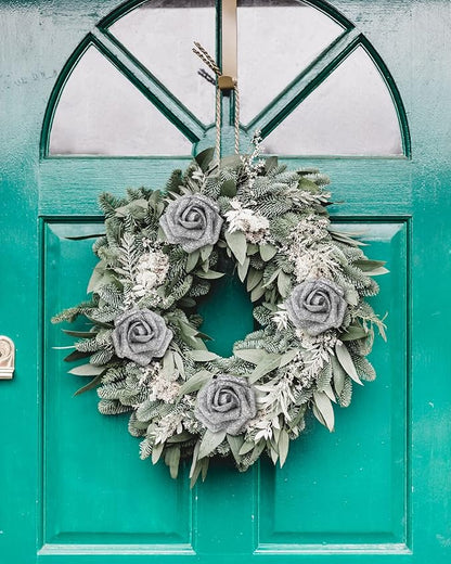 IPOPU Silver Roses Artificial Flowers,50pcs Glitter Flowers Fake Foam Roses with Stem for DIY Wedding Bridal Bouquet Home Party Christmas Decoration(Silver)