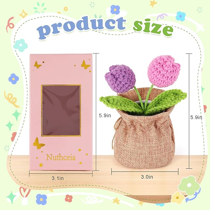 Crochet Flower Plant, Empathetic Flower Gift for Women & Men, Perfect for Birthday, Christmas, Mother's Day, Desk Decor, Birthday Decorations, Kids Party Decoration. Purple Gradient Tulip