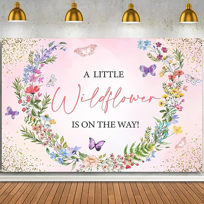 Sensfun A Little Wildflower is On Way Baby Shower Backdrop Banner Girl Wildflowers Party Decorations,Pink Wild Flowers Floral Theme Background for Girls Baby Shower Decor Photo Booth Props 10X7ft