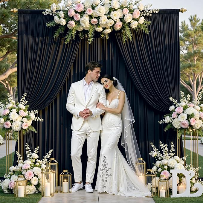 gogoparti 20 ft × 12 ft Black Backdrop Curtain for Wedding Parties, 4 Panels Wrinkle-Free 12 FT Long Polyester Photo Backdrop Drapes for Birthday, Baby Shower, Halloween Photography Background