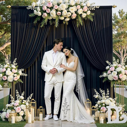 gogoparti 10 ft × 12 ft Black Backdrop Curtain for Wedding Parties, 2 Panels Wrinkle-Free 12 FT Long Polyester Photo Backdrop Drapes for Birthday, Baby Shower, Halloween Photography Background