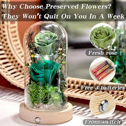 Preserved Roses & Fresh Flowers Bouquet – Gift for Women, Roses That Last Forever, Flowers for Delivery Prime, Green Roses – Birthday, Mother’s Day & Christmas
