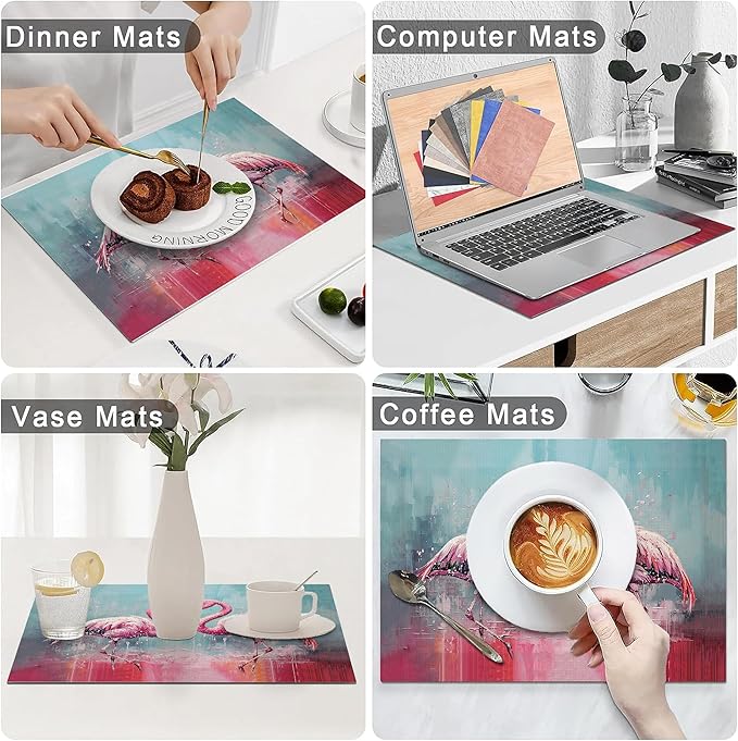 Pink Flamingo Placemats Set of 6 Washable Table Mats Modern Tropical Heat-Resistant Cotton Linen Place Mats for Dining Table Kitchen Indoor Outdoor Party Holiday Decor