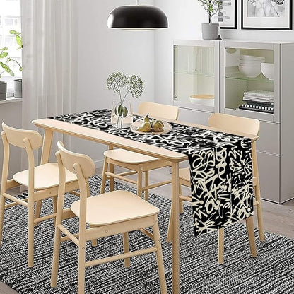Graffiti Table Runner,Black White Abstract Messy Art Theme Pattern Print Tablecloth Burlap for Hotel Indoors Outdoor Dining Room Kitchen Home Decor,W13X L36 in