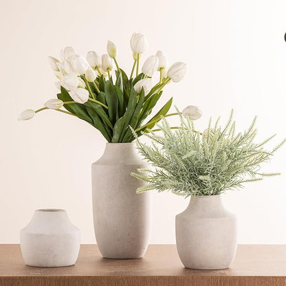 Mitt&Ditt Ceramic Flower Vase, 7.5 inch Off-White Farmhouse Rustic Vase, Handcrafted Weathered Pottery Vases, Small Flower Terracotta Vases for Home Decor, Living Room, Table, Shelf