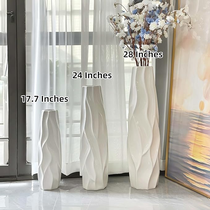 Large Ceramic Floor Vase 17.7 Inches Tall,Tall Vases for Floor White Modern Flower for Home,Farmhouse,Living Room Décor,Simple Origami Design Decorative Porcelain Flower Arrangement Vase Ideal Gift