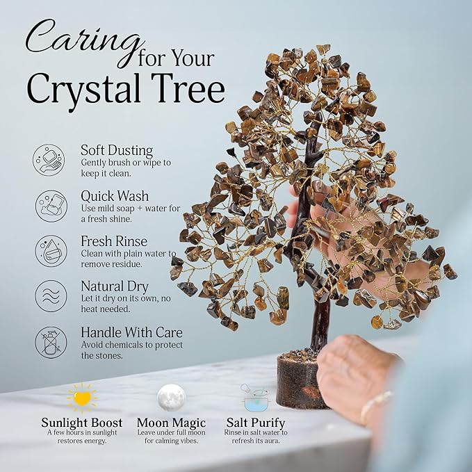 FASHIONZAADI Tiger Eye Crystal Tree, Reiki Gifts - Gemstone Tree - Spiritual Crystal Chakra Decor - Gifts for Women