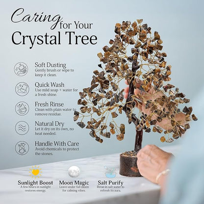 FASHIONZAADI Tiger Eye Crystal Tree, Reiki Gifts - Gemstone Tree - Spiritual Crystal Chakra Decor - Gifts for Women