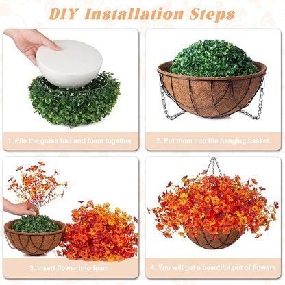 Fake Mums Artificial Fall Flowers with Hanging Baskets Outdoors for Decoration Faux mums for outdoor planters Daisy Flower with Eucalyptus Leaves for Porch Home Patio Balcony and Yard Autumn Decor