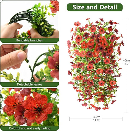 Artificial Fake Flowers Plants for Outdoor Fall Decoration, 2PCS Faux Mums Flowers for Outside UV Resistant Realistic for Porch Patio Garden Yard Balcony Home Decor(Red Brown)