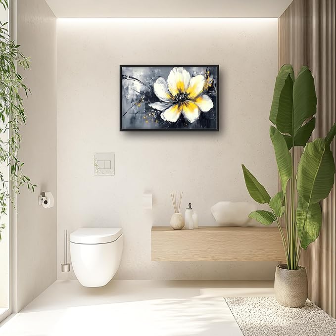 Abstract Flower Large Wall Art Framed Wall Decor for Living Room Black and White Floral Pictures Oversized Canvas Print Painting Modern Extra Large Artwork for Bedroom Office Home Decor 36"x24"