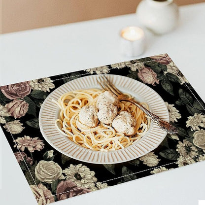 Floral Placemats Set of 6, 17x12 Inch Vintage White Pink Rose Flower Spring Plant Boho Art Print Table Mats for Home Party Kitchen Dining Decor