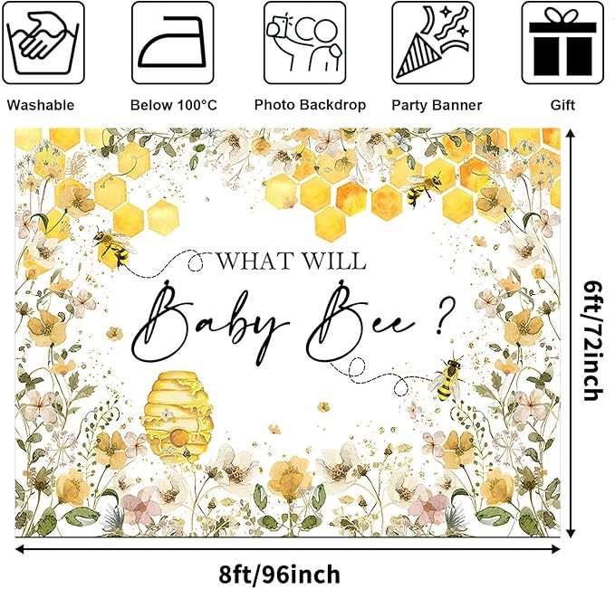 Avezano Baby Bee Gender Reveal Backdrop - Honeycomb Bee Theme Party Decorations Banner (8x6ft)