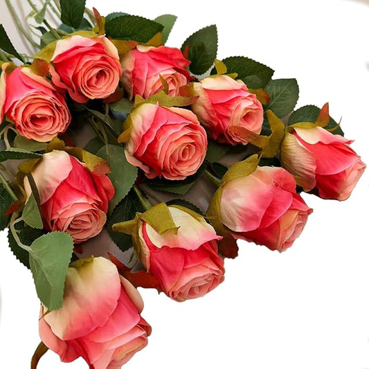 Artificial Roses 10 Pcs - Lifelike Single Stem Fake Roses with Natural Petal Texture,Fade-Resistant Silk Flowers for Wedding Decor,Home Vase Arrangements,Party Centerpieces(10, Deep Pink)
