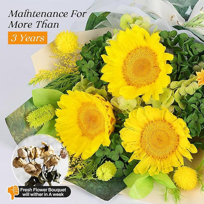 Preserved Sunflower Bouquet - Forever Flowers for Delivery, Long-Lasting Flower with Gift Box, Eternal flowers Bouquet for Mothers, Mom, Wife Anniversary Birthday Gifts for Women and Her