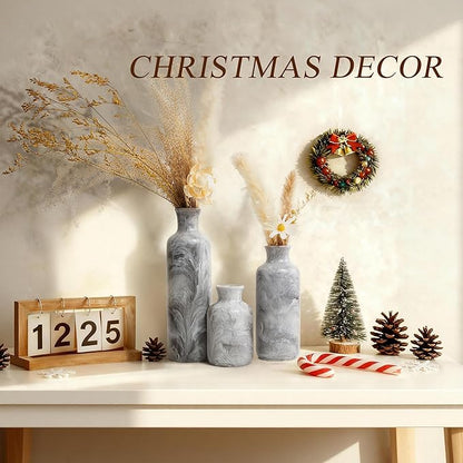 Resin 3 Piece Vase Set, Farmhouse Decor, Home Decorative Vase, Vases for Your Kitchen, Bedroom, Office, Living Room, Bathroom, & Shelf Centerpiece Table Decorations, Grey