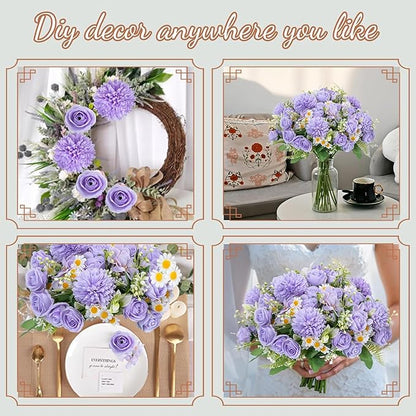 12 Packs Peonies Artificial Flowers,Silk Artificial Peonies Flowers Fake Peony Faux Floral Arrangements Bouquet for Centerpiece Table Wedding Party Home Decor Purple