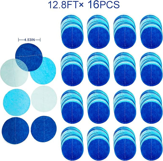 205Ft Navy Blue White Party Decorations Circle Dot Backdrop Garland Royal Blue Tissue Paper Polka Dot Hanging Curtain Streamer for Birthday Graduation Wedding Under The Sea Nautical Ahoy Achor Party
