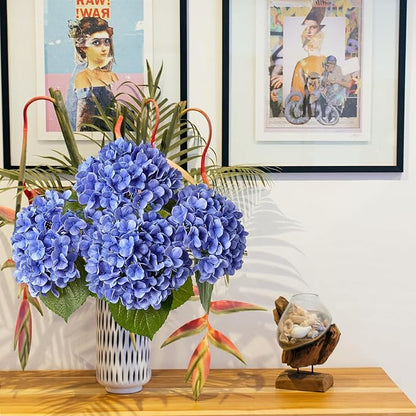 4 Pcs 20 '' Real Touch Hydrangeas Royal Blue Artificial Hydrangeas Flowers Faux Latex Hydrangea for Kitchen Living Room Porch Home Decor Baby Shower Party Wedding Xmas Table Centerpiece
