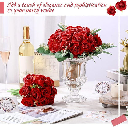 Zeyune 12 Pack Wedding Bridesmaids Bouquets 7 Inch Artificial Rose Bouquets Silk Flowers with Stems Fake Floral Bundles Bulk for Wedding Bridal Shower Party Centerpieces Home Decor(Red)