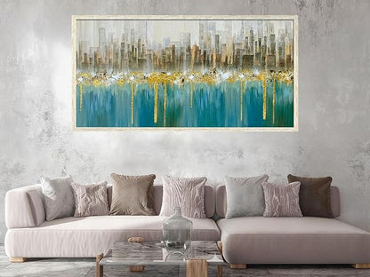 Ardemy Extra Large Framed Wall Art Abstract Canvas Modern Gold Textured Wall Decor Living Room Painting Picture Artwork Bedroom Home Office, 58"x29"