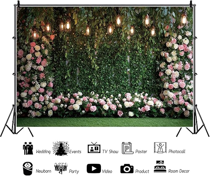 Baocicco Green Floral Wall Backdrops 12x8ft Outdoor Outside Wedding Background Bridal Shower Bride to Be Party Decorations Kids Adults Portraits Birthday Anniversary Banner Backdrop Photo Props