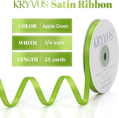 Apple Green Satin Ribbon, Double Faced 1/4 Inch X 25 Yards Apple Green Ribbon, Premium Satin Ribbon for Gift Wrapping, Crafts, Hair Bow Making, Sewing, Flower Bouquet, Wedding Party Decor