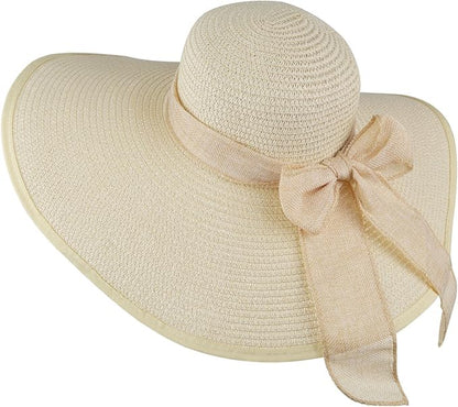 DRESHOW Beach Hats for Women Big Straw Wide Brim Summer Hat Floppy Foldable Roll up Cap Sun Hat UPF 50+