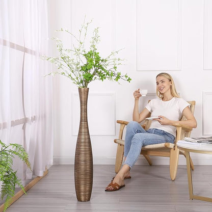 Leewadee Decorative Tall Floor Vase for Living Room Decor, 34 inches, Gold, Resin