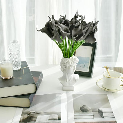 Mandy's PU Dark Grey Calla Lily Artificial Flowers 20 Stems 13.5in Faux Realistic Centerpiece for Thanksgiving and Christmas Decorations DIY Bridal Bouquet Home Décor