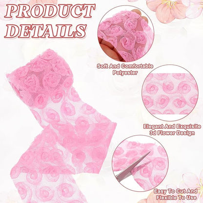 uxcell 2PCS Lace Trim Ribbon, 2.36 inch - 1 Yard 3D Rose Floral Embroidery Ribbons Edge Trimming for Sewing, Wedding Dress, DIY Crafts, Decoration Accessories, Dark Pink