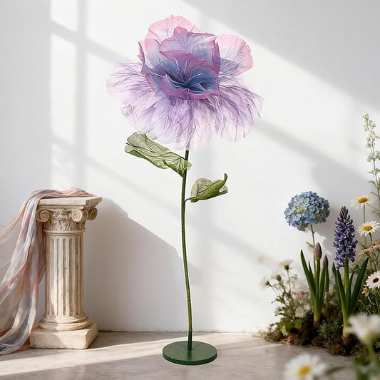 Large Artificial Flowers, 5.58ft Giant Standing Poppy Decorations, Handcrafted Huge Flowers for Wedding, Garden, Hotel, Office, Art Gallery, Photography Props & Shop Window Display (1, Purple)