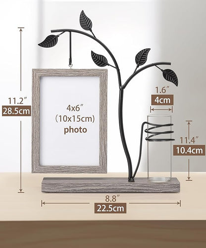 Afuly 4x6 Picture Frame Family Picture Frames with Glass Bud Vase for Plants Flowers, Rustic Floating Frame with Double Glass Tabletop Display Anniversary Wedding Mothers Day Birthday Gifts