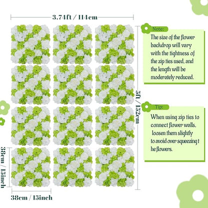 Green White Flower Wall Wedding Photo Backdrop 5ftx3.74ft 3D Fake Floral Wall Rose Party Backdrop for Baby Shower Bridal Wedding Background Home Decor
