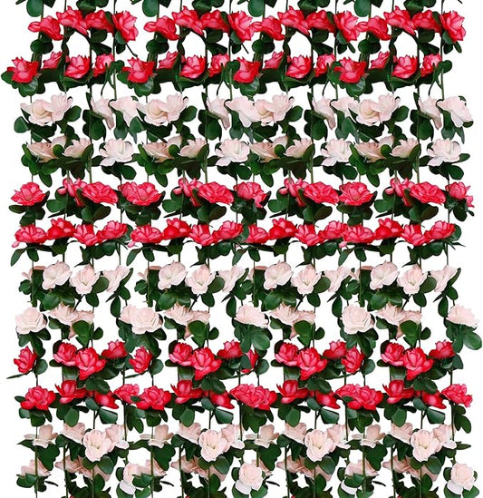 12 PCS 98.4 FT Artificial Flower Garland Pink Rose Garland for Wedding Room Decor（12,Pink）