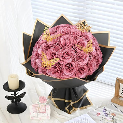 Waipfaru Glitter Roses Bouquet, DIY Fake Flowers Bouquet, Birthday Gifts for Women Mom, 24 Pcs Rose Gold Rose for Wife Girlfriend Valentines, Mothers Day, Anniversary, Graduation