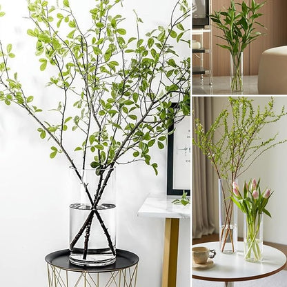 4 Pcs Acrylic Clear Cylinder Flower Vase for Plants Bouquet, Unbreakable Hurricane Tall Large Plastic Vases for Wedding Decor, High Hydroponic Floor Vase (H 10" + H 12" 2 Each No Flowers)