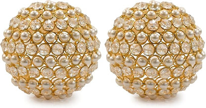 Modern Day Accents 3979 Facetas Perla Gold 5" Cristal & Pearl Spheres - Set of 2, Home Decor, Coffee Table Decor, Decorative Balls, Gem Sphere Ball, Modern Home Decor, Bowl fillers, Gemstone